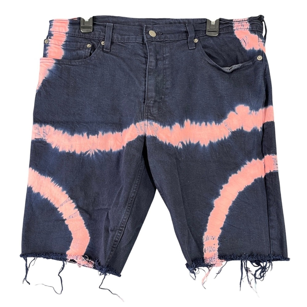 Levis 511 Slim Fit Bleached Tie Dye Cut Off Denim Jean Shorts Grunge Mens W36